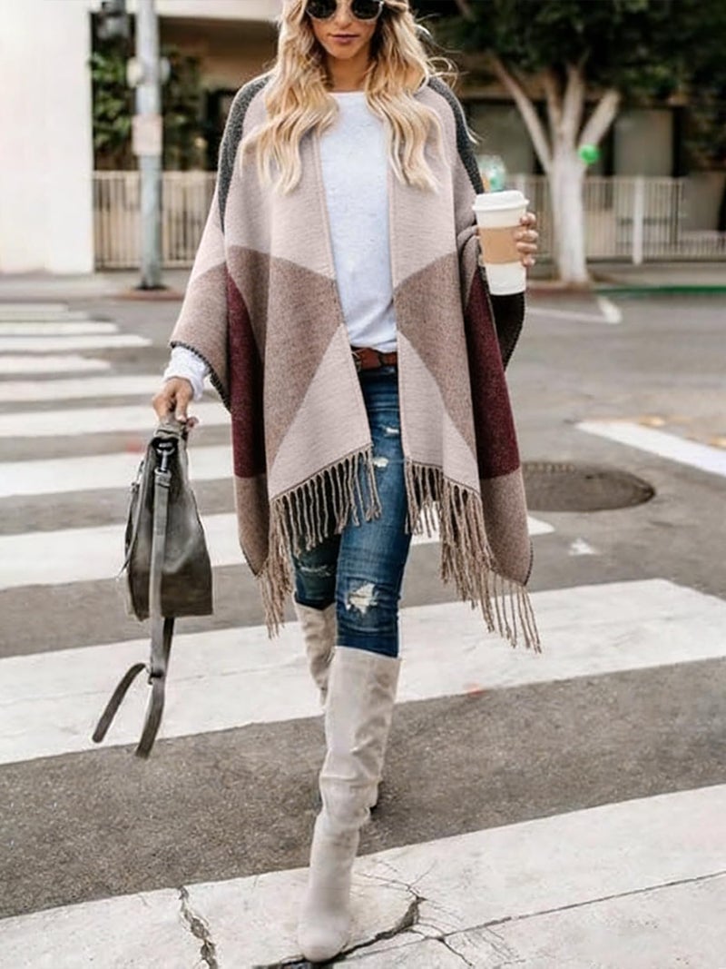 Moss Rose Women's Travel Plaid Shawl Wrap Open Front Poncho Cape for Fall Winter Holiday Gift - Image 5
